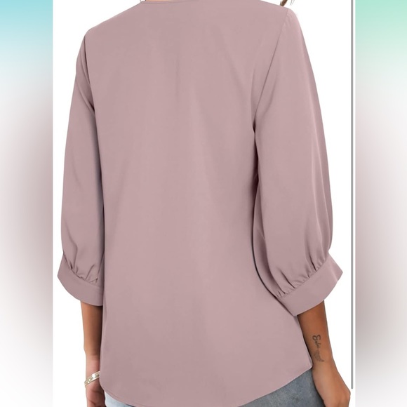 Unixseque Women's Casual Chiffon V Neck 3/4 Sleeve - Picture 2 of 2